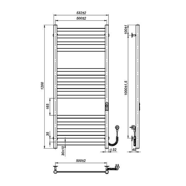 Рушникосушка електрична OnlyHeat Vesta 500/1200/14 права Хром 68758 фото